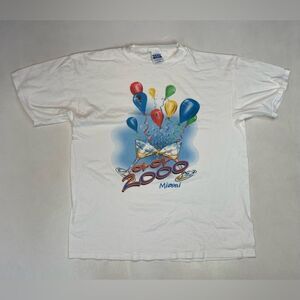 VINTAGE Miami New Years 2000 Graphic T-shirt Men XL White Short Sleeve